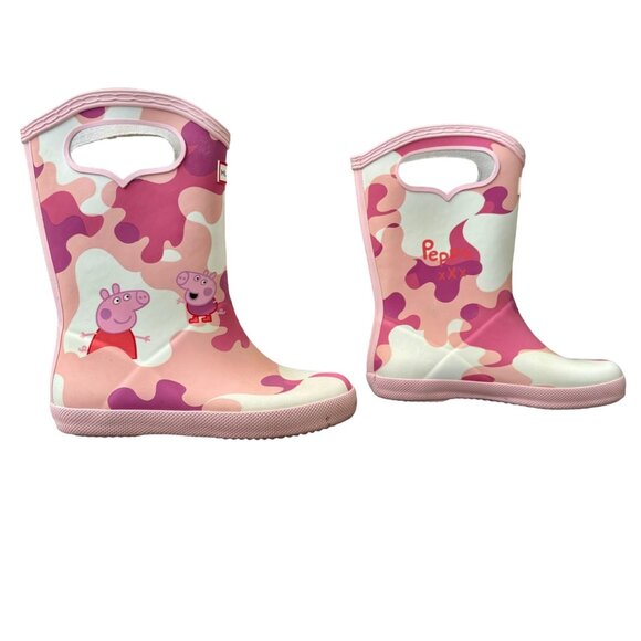 HUNTER X PEPPA PIG Rain Boots Girls US 13B/1G EU 31 Pink Pull On Camo Gum Boot - Picture 1 of 12